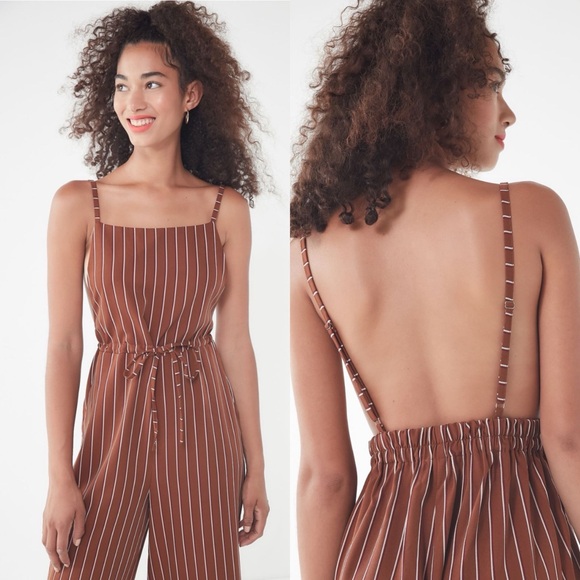 Urban Outfitters / Striped Square-Neck Jumpsuit in Brown - Picture 2 of 8